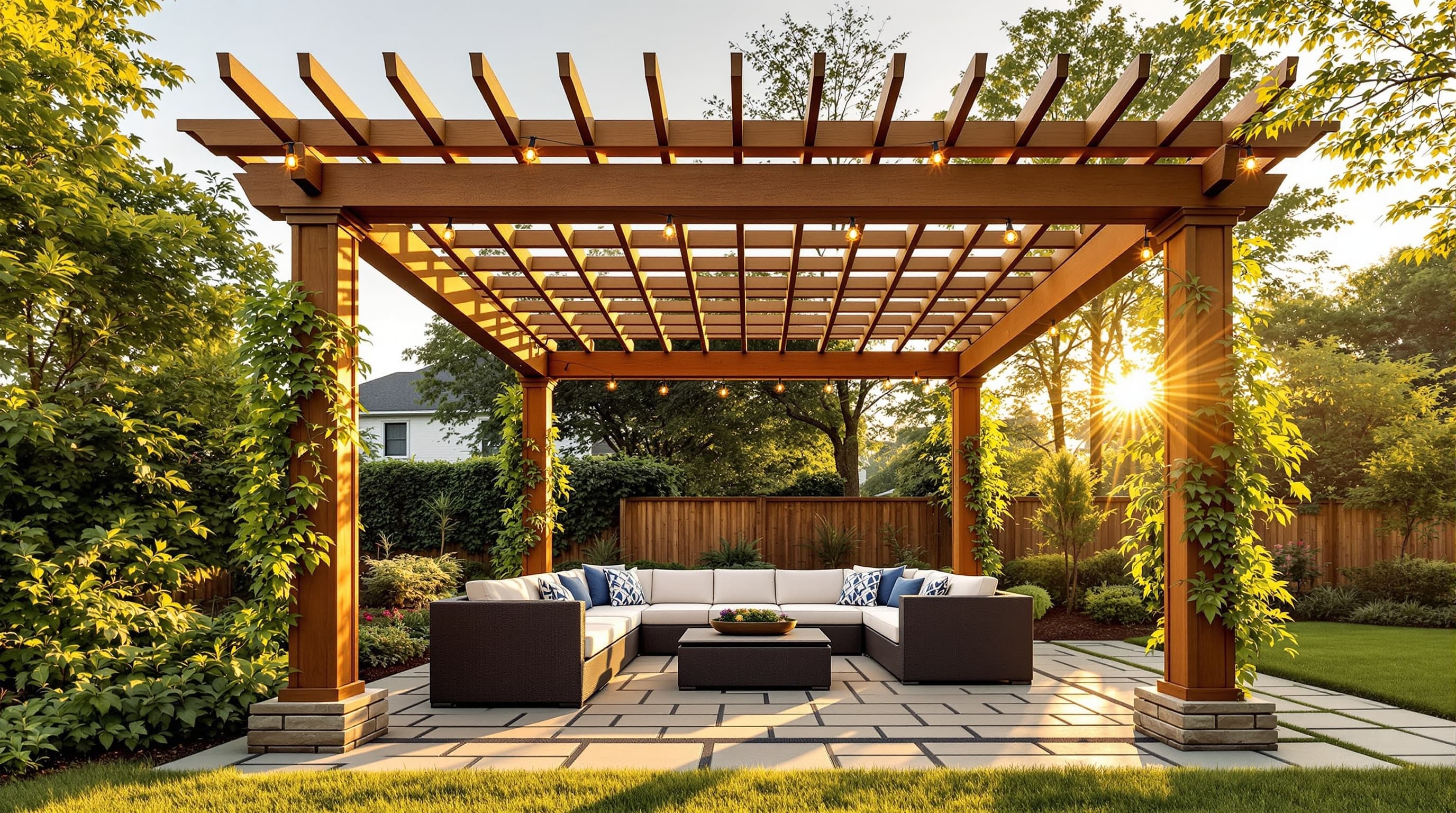 Pergola with string lights Long Island