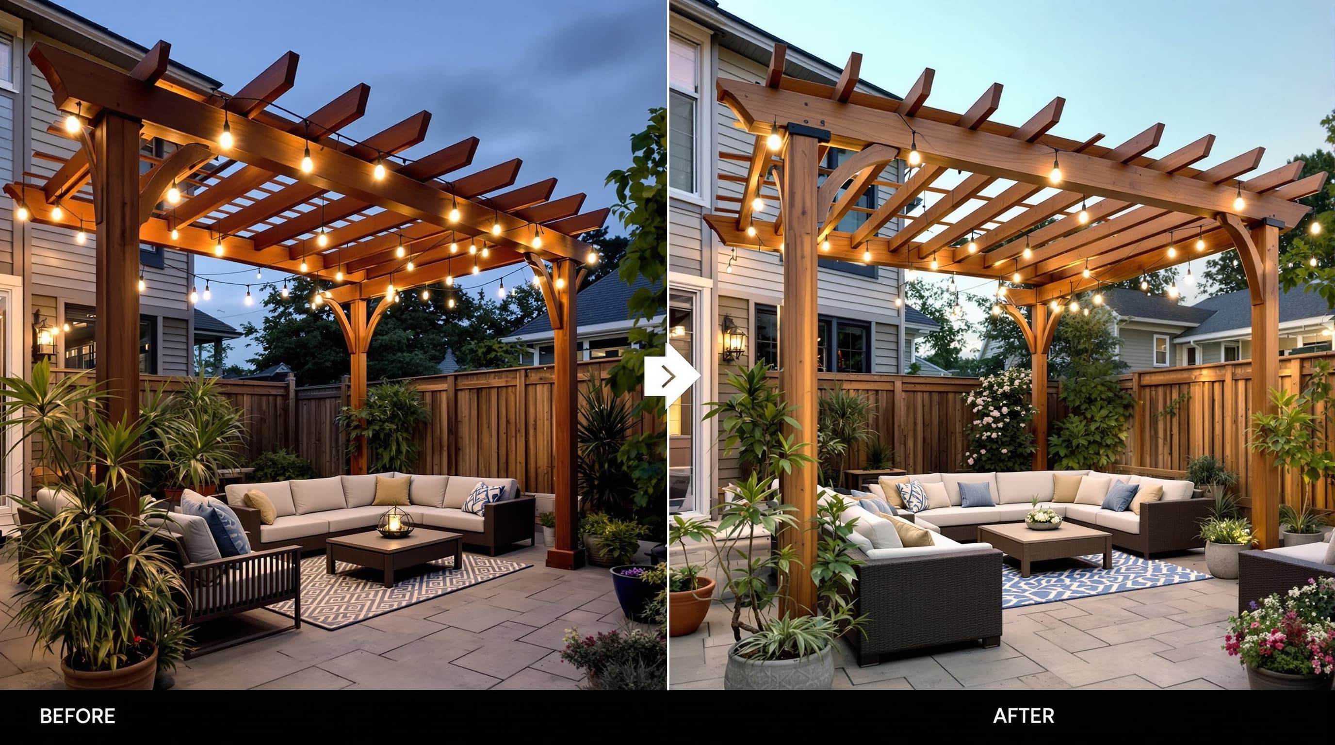 After: Cedar pergola built